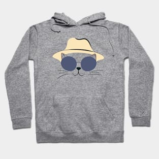 French Chic Cat: Cream Hat & Round Shades - Minimalistic Cat Art" Hoodie